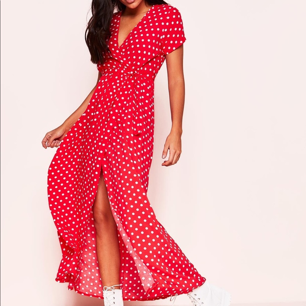 MAXI POLKA DOTTED RED DRESS - Picture 7 of 8